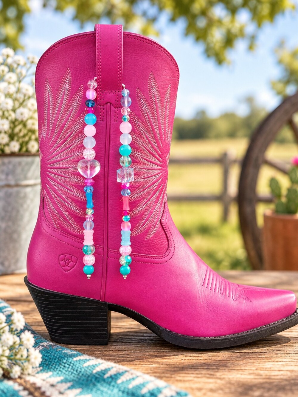 Georgia Peach Co Pink Turquoise Crystal Beaded Western Boot Charm Cowgirl Jewelr